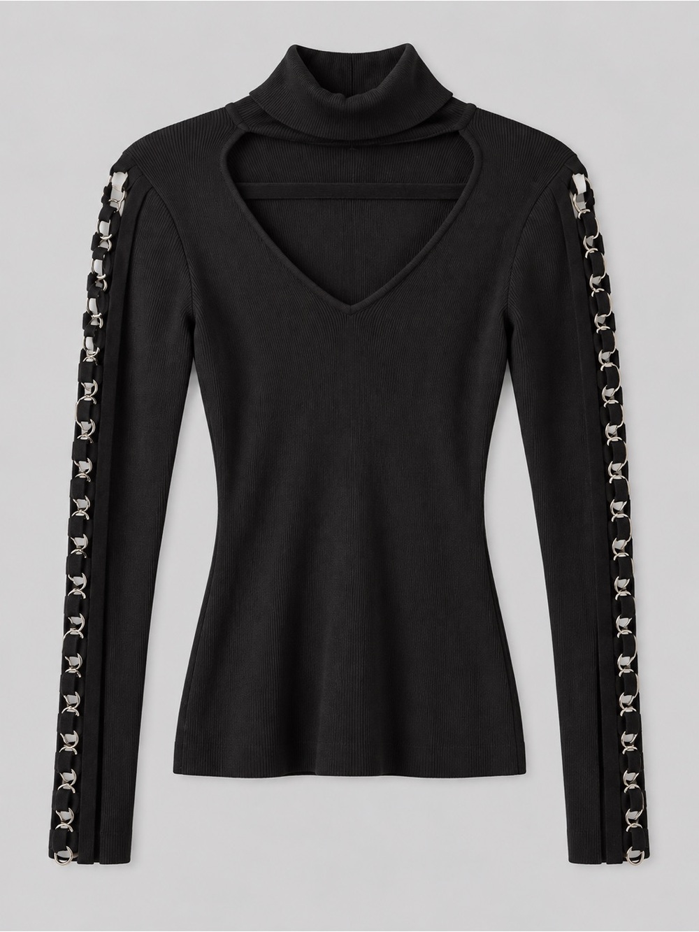 GUESS Los Angeles Y2K Black Ribbed Ring Sleeve Choker Top XS